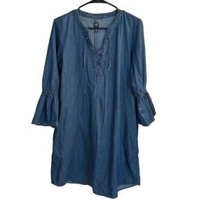Gap Lace Up Front Denim Bell Long Sleeve Sz M